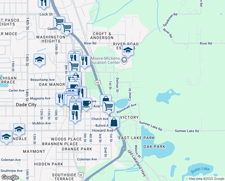 map of restaurants, bars, coffee shops, grocery stores, and more near 14312 1st Street in Dade City