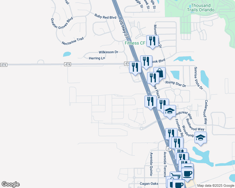 map of restaurants, bars, coffee shops, grocery stores, and more near 1403 U.S. 27 in Clermont
