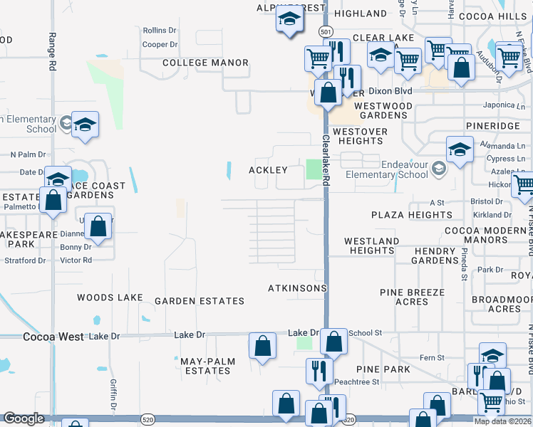 map of restaurants, bars, coffee shops, grocery stores, and more near 1684 Ritzcraft Street in Cocoa