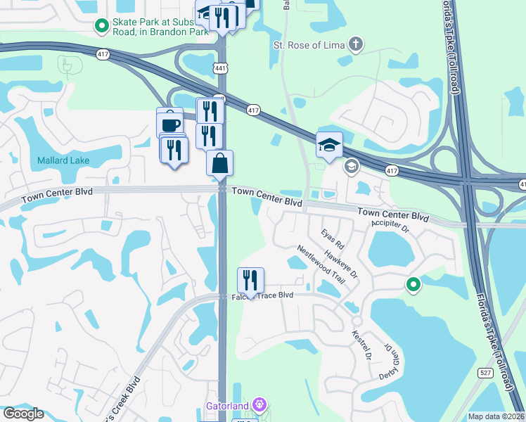 map of restaurants, bars, coffee shops, grocery stores, and more near 13524 Briarwood Court in Orlando