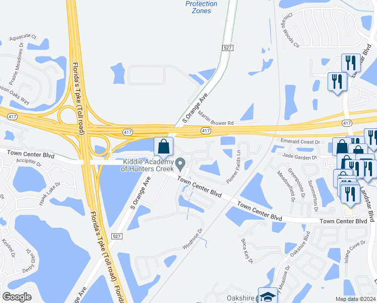 map of restaurants, bars, coffee shops, grocery stores, and more near 211 Glowing Peace Lane in Orlando