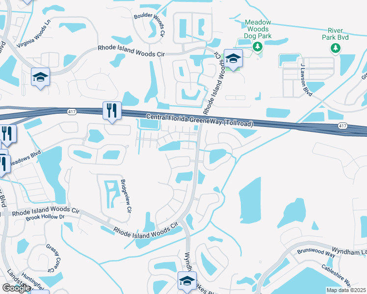 map of restaurants, bars, coffee shops, grocery stores, and more near 13070 Island Breeze Court in Orlando