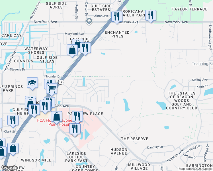 map of restaurants, bars, coffee shops, grocery stores, and more near 7950 Parkway Boulevard in Hudson