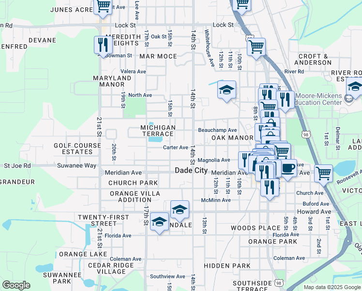 map of restaurants, bars, coffee shops, grocery stores, and more near 37419 Carter Avenue in Dade City