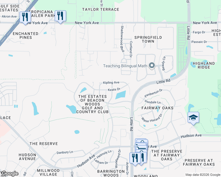 map of restaurants, bars, coffee shops, grocery stores, and more near 8809 Keats Drive in Hudson