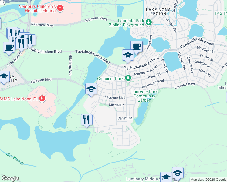 map of restaurants, bars, coffee shops, grocery stores, and more near 8026 Lower Perse Circle in Orlando
