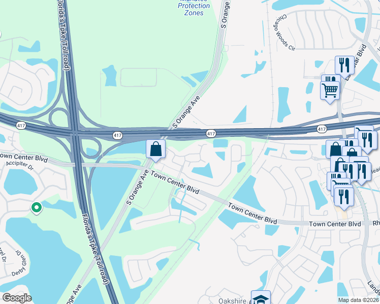 map of restaurants, bars, coffee shops, grocery stores, and more near 278 Glowing Peace Lane in Orlando