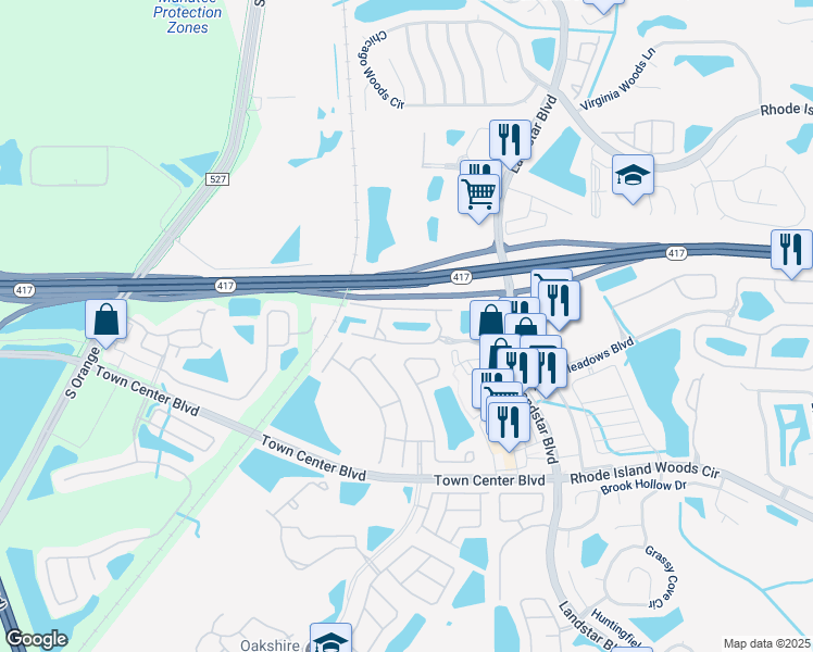 map of restaurants, bars, coffee shops, grocery stores, and more near 13249 Jade Garden Drive in Orlando
