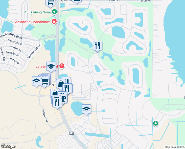 map of restaurants, bars, coffee shops, grocery stores, and more near 10771 Belfry Circle in Orlando