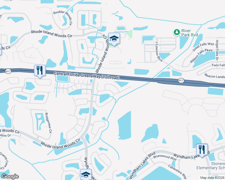map of restaurants, bars, coffee shops, grocery stores, and more near 1912 Meadow Pond Way in Orlando