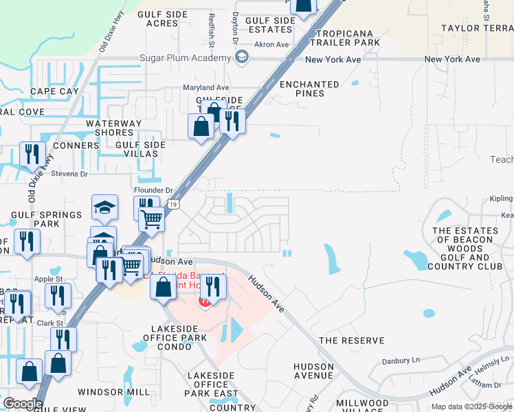 map of restaurants, bars, coffee shops, grocery stores, and more near 7821 Homer Avenue in Hudson