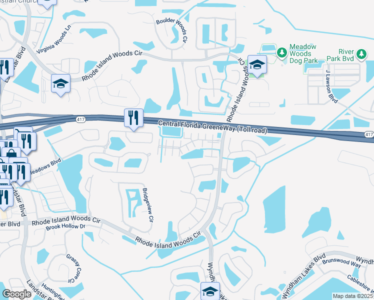 map of restaurants, bars, coffee shops, grocery stores, and more near 1503 Antigua Bay Drive in Orlando