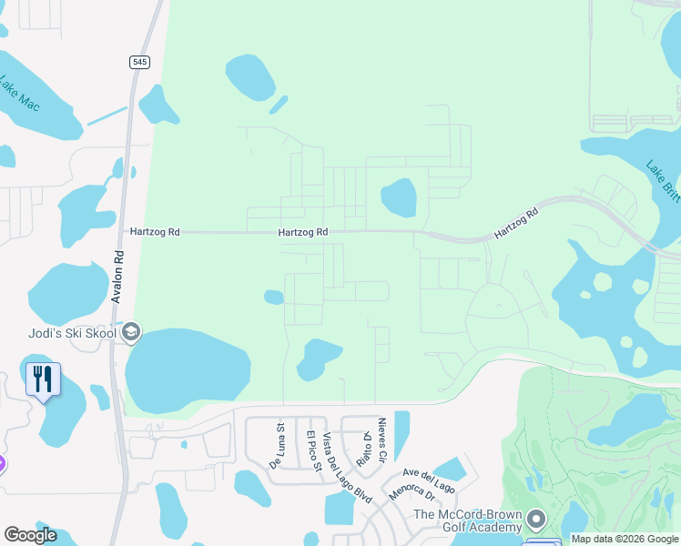 map of restaurants, bars, coffee shops, grocery stores, and more near 14100 Hartzog Road in Winter Garden