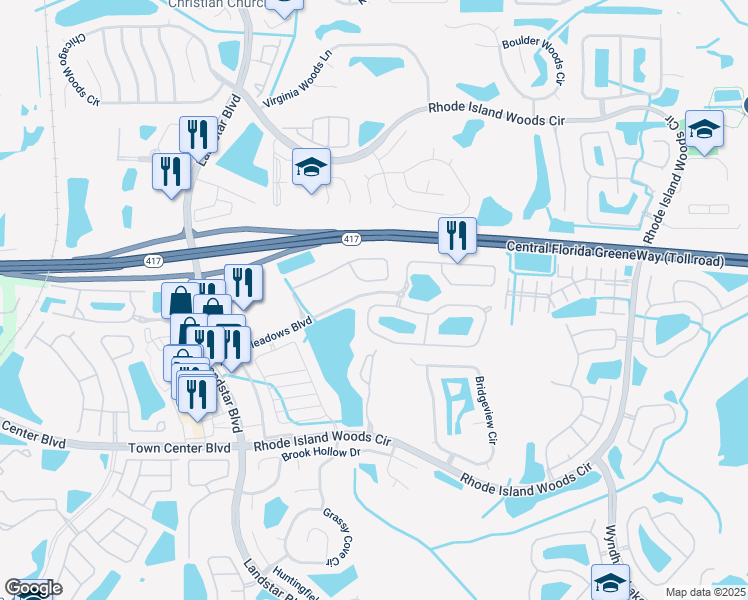 map of restaurants, bars, coffee shops, grocery stores, and more near 2821 Sand Arbor Circle in Orlando