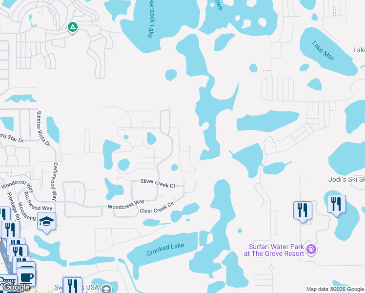 map of restaurants, bars, coffee shops, grocery stores, and more near 1711 Retreat Circle in Clermont