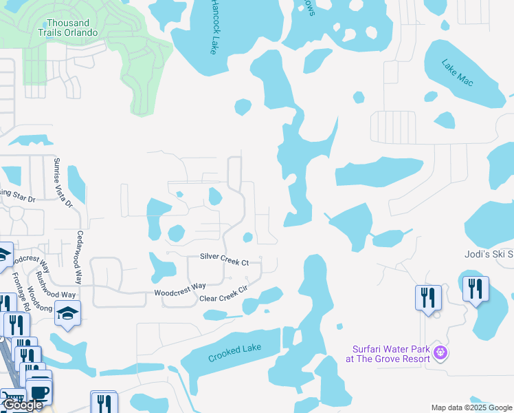 map of restaurants, bars, coffee shops, grocery stores, and more near 1715 Retreat Circle in Clermont