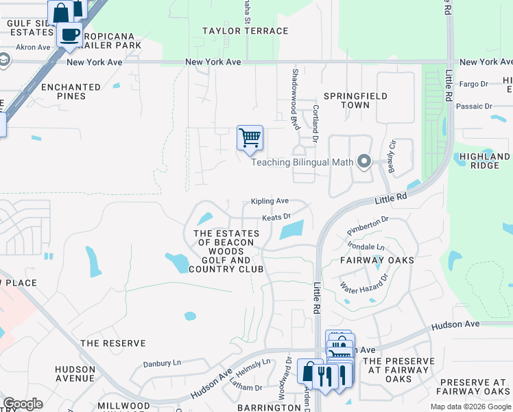map of restaurants, bars, coffee shops, grocery stores, and more near 8809 Keats Drive in Hudson