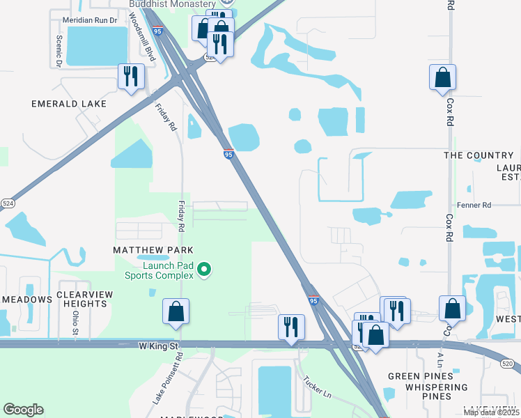 map of restaurants, bars, coffee shops, grocery stores, and more near Interstate 95 in Cocoa