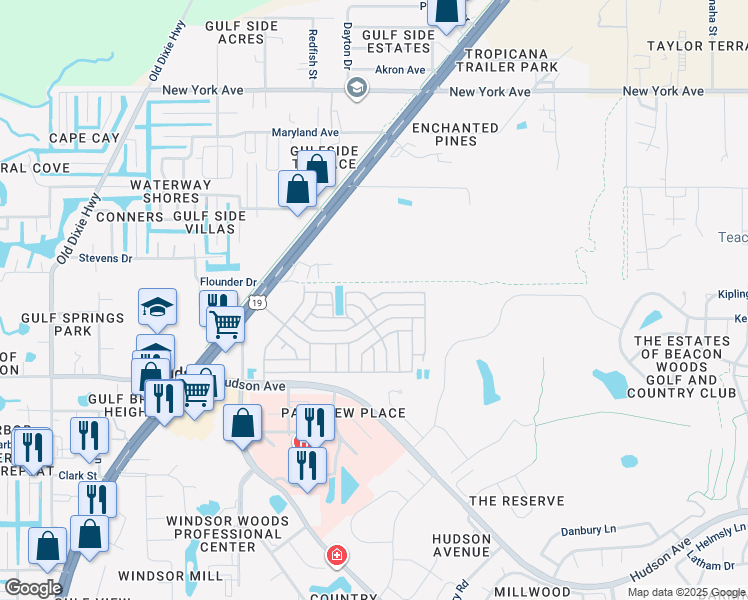 map of restaurants, bars, coffee shops, grocery stores, and more near 7822 Medusa Drive in Hudson