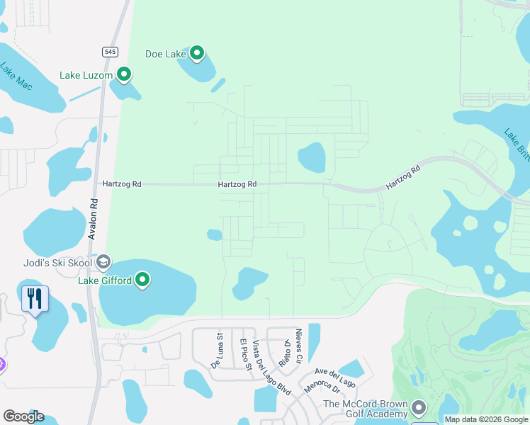map of restaurants, bars, coffee shops, grocery stores, and more near 14100 Hartzog Road in Winter Garden