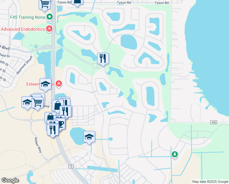 map of restaurants, bars, coffee shops, grocery stores, and more near 10644 Belfry Circle in Orlando