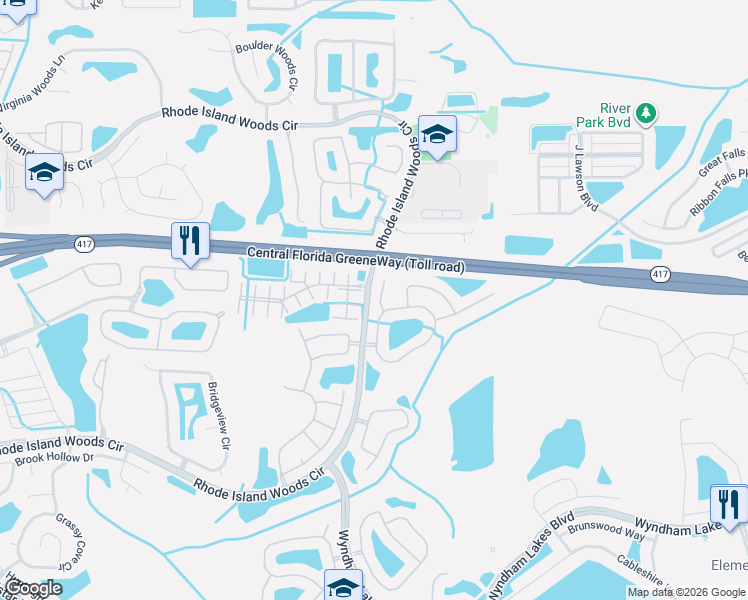 map of restaurants, bars, coffee shops, grocery stores, and more near 2030 Meadow Pond Way in Orlando