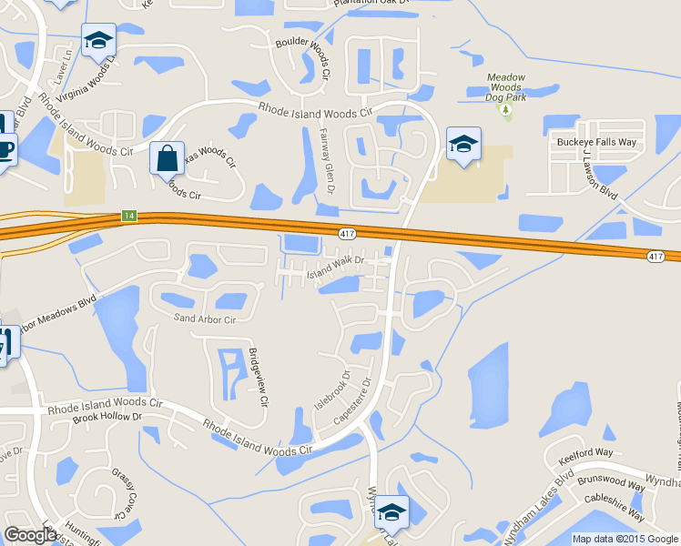 map of restaurants, bars, coffee shops, grocery stores, and more near 1503 Antigua Bay Drive in Orlando