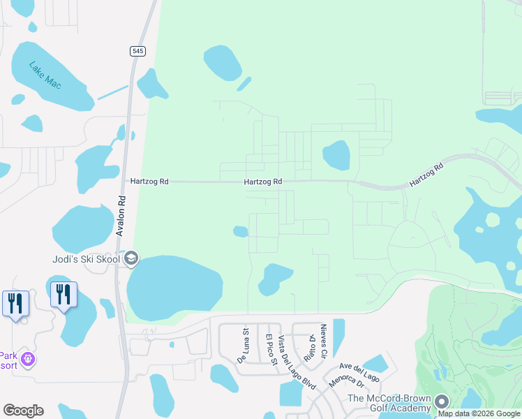 map of restaurants, bars, coffee shops, grocery stores, and more near 14100 Hartzog Road in Winter Garden