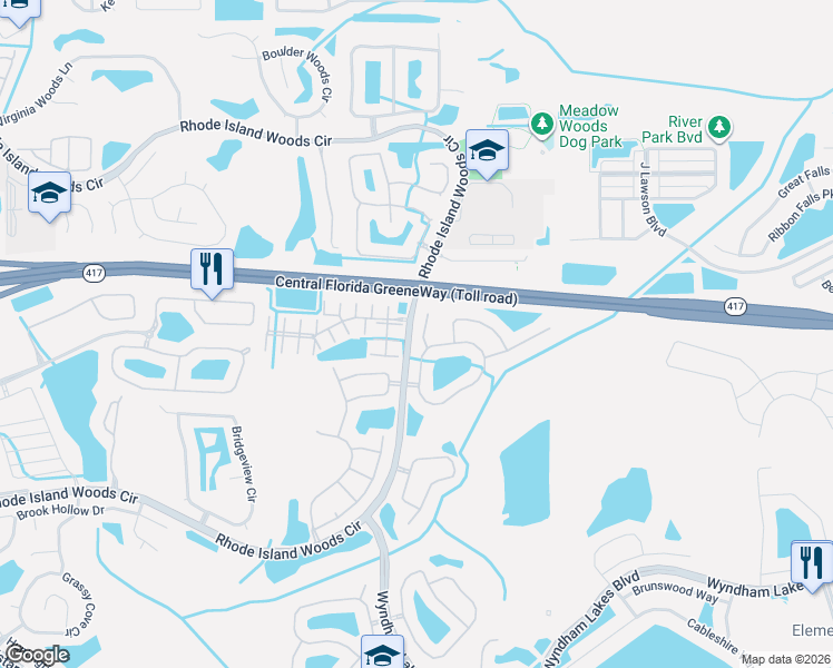 map of restaurants, bars, coffee shops, grocery stores, and more near 2030 Meadow Pond Way in Orlando
