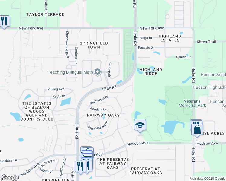 map of restaurants, bars, coffee shops, grocery stores, and more near 14517 Beauly Circle in Hudson