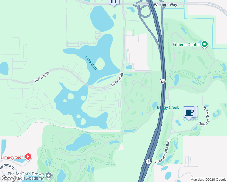 map of restaurants, bars, coffee shops, grocery stores, and more near 14378-14974 Hartzog Road in Winter Garden