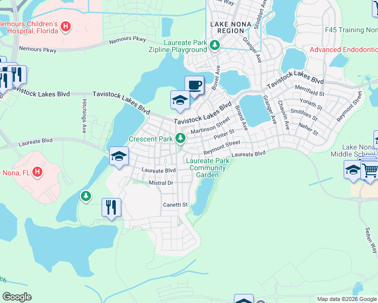 map of restaurants, bars, coffee shops, grocery stores, and more near 8351 Upper Perse Circle in Orlando
