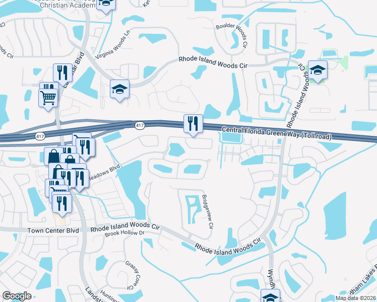 map of restaurants, bars, coffee shops, grocery stores, and more near 2034 Chatham Place Drive in Orlando