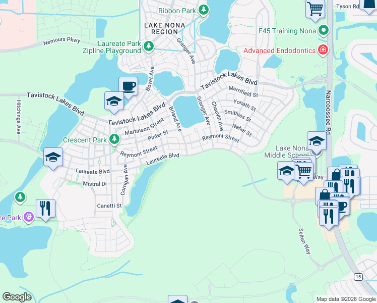 map of restaurants, bars, coffee shops, grocery stores, and more near 13871 Briand Avenue in Orlando