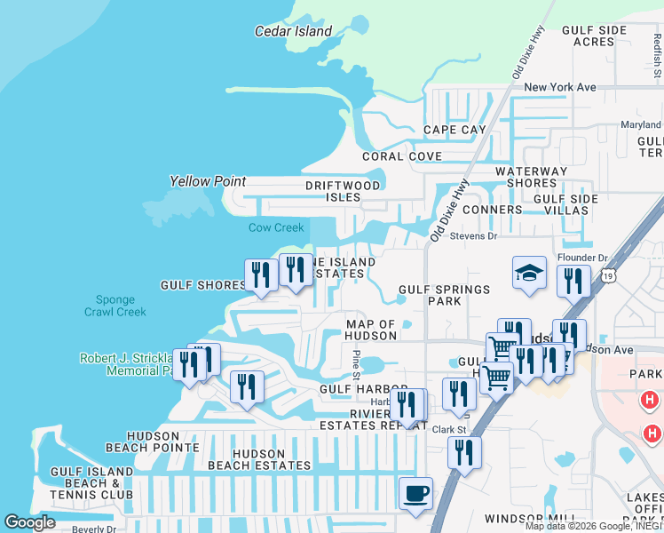map of restaurants, bars, coffee shops, grocery stores, and more near 14505 Birch Street in Hudson