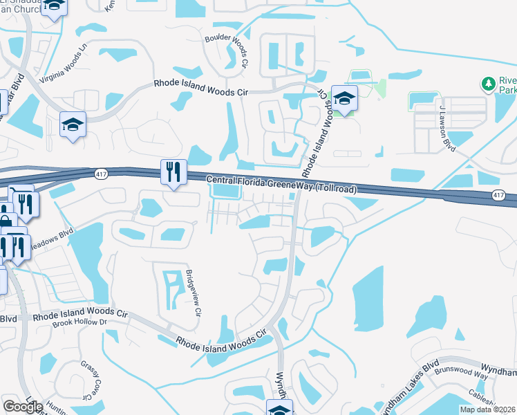 map of restaurants, bars, coffee shops, grocery stores, and more near 2043 Island Brook Lane in Orlando