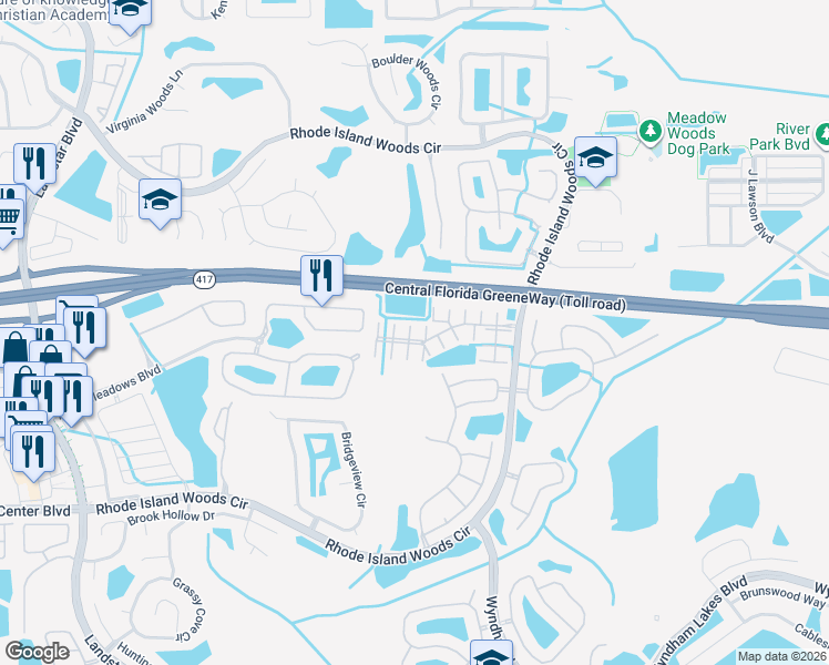 map of restaurants, bars, coffee shops, grocery stores, and more near 1875 Island Walk Drive in Orlando