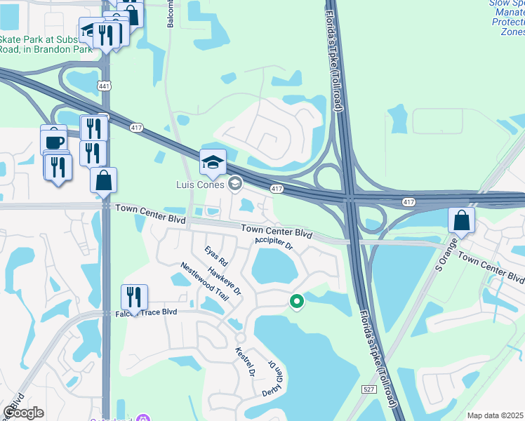 map of restaurants, bars, coffee shops, grocery stores, and more near 1202 Courtney Chase Circle in Orlando