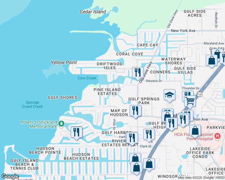 map of restaurants, bars, coffee shops, grocery stores, and more near 14506 Rice Road in Hudson