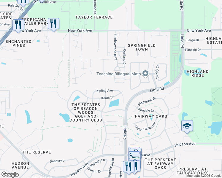map of restaurants, bars, coffee shops, grocery stores, and more near 8841 Kipling Avenue in Hudson