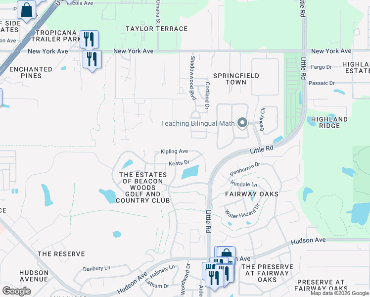 map of restaurants, bars, coffee shops, grocery stores, and more near 8903 Kipling Avenue in Hudson