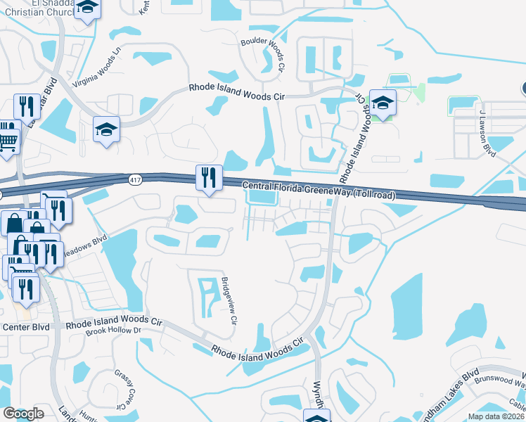 map of restaurants, bars, coffee shops, grocery stores, and more near 1875 Island Walk Drive in Orlando