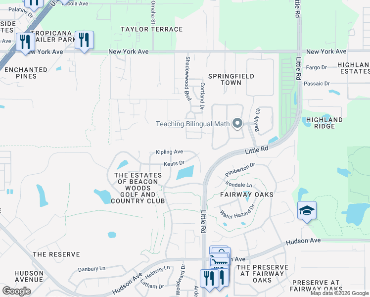 map of restaurants, bars, coffee shops, grocery stores, and more near 8903 Kipling Avenue in Hudson