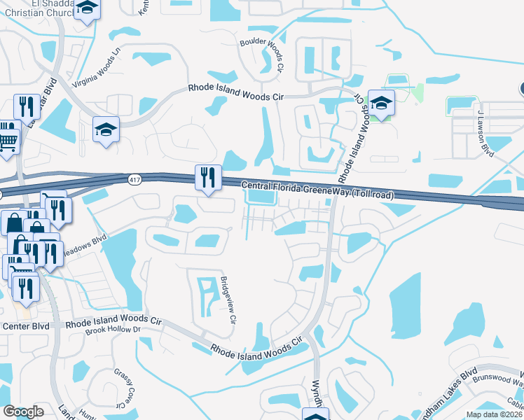 map of restaurants, bars, coffee shops, grocery stores, and more near 1875 Island Walk Drive in Orlando