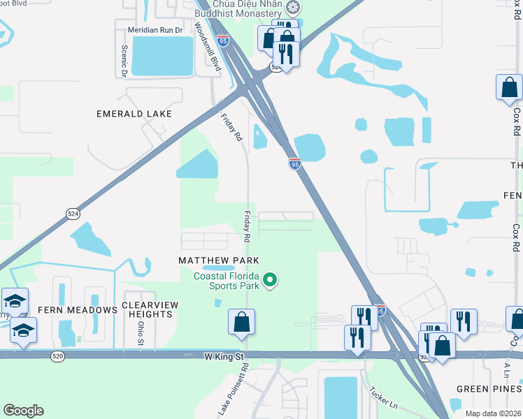 map of restaurants, bars, coffee shops, grocery stores, and more near 4610 Ecstasy Circle in Cocoa