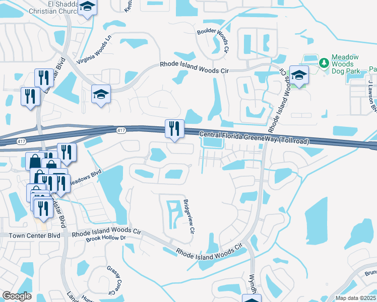 map of restaurants, bars, coffee shops, grocery stores, and more near 2179 Chatham Place Drive in Orlando