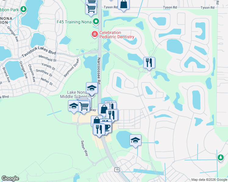 map of restaurants, bars, coffee shops, grocery stores, and more near 8304 Prestbury Drive in Orlando