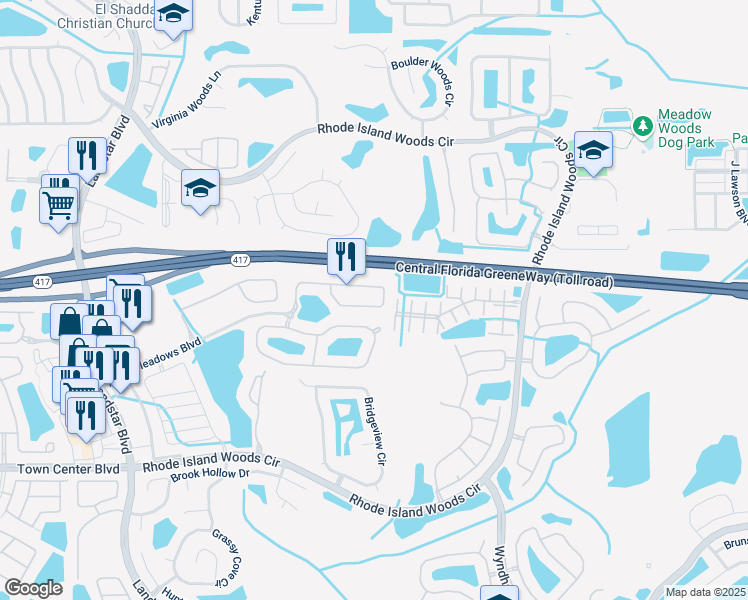 map of restaurants, bars, coffee shops, grocery stores, and more near 2179 Chatham Place Drive in Orlando