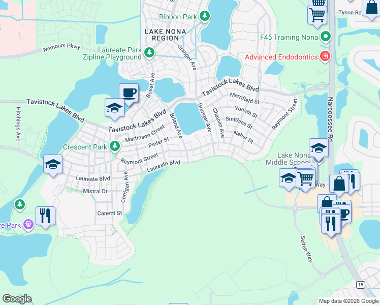 map of restaurants, bars, coffee shops, grocery stores, and more near 13871 Briand Avenue in Orlando