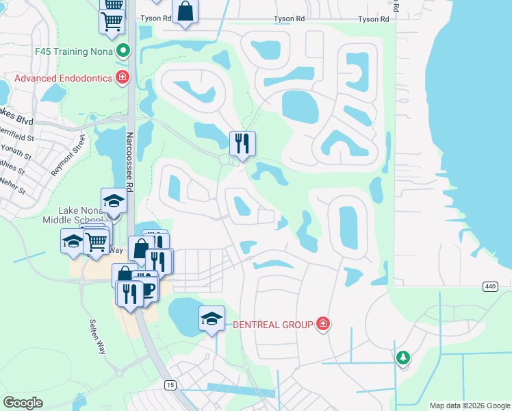 map of restaurants, bars, coffee shops, grocery stores, and more near 10540 Belfry Circle in Orlando